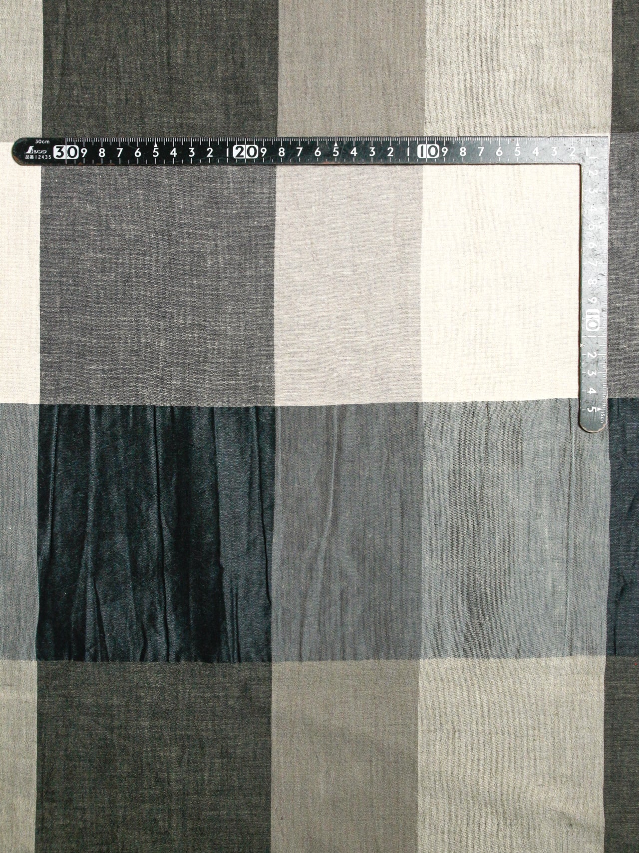 2000's ITALY Cotton Linen Large Block Check GREY