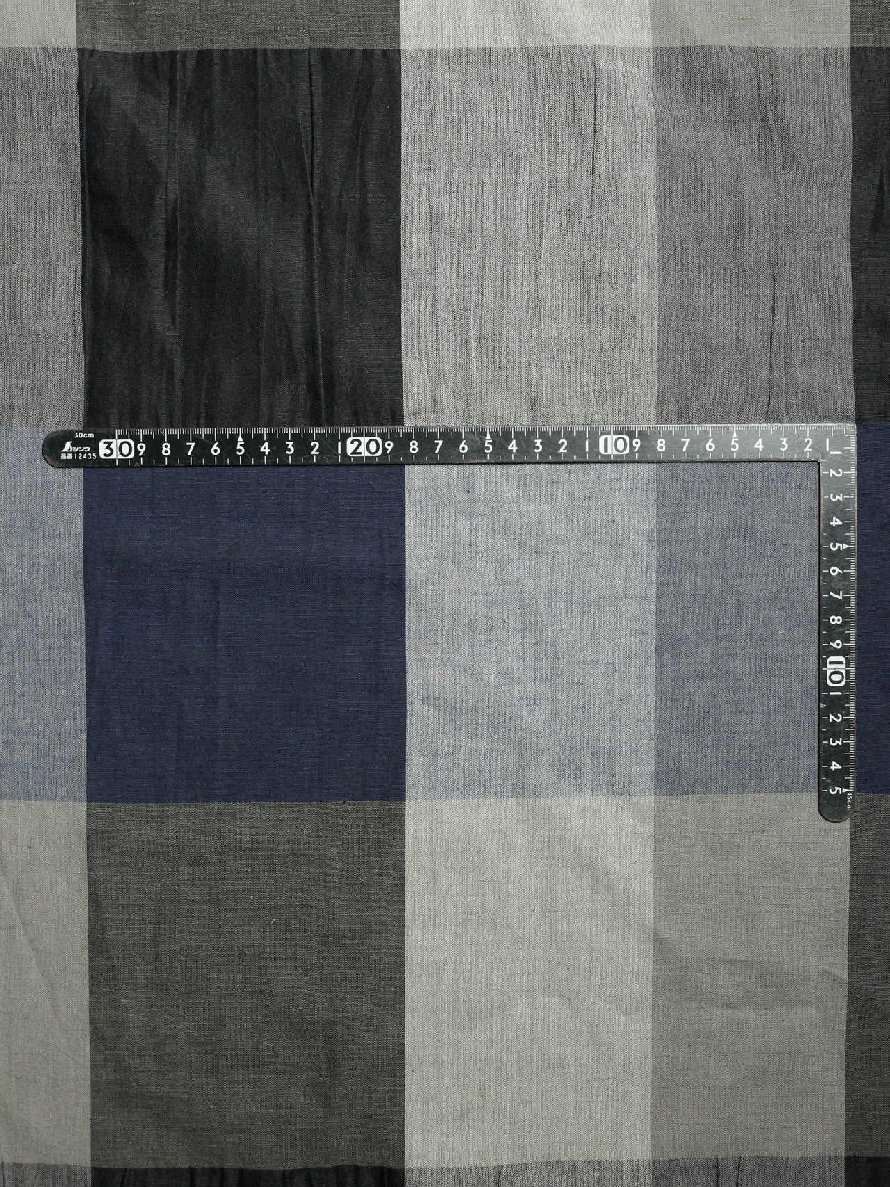 2000's ITALY Cotton Linen Large Block Check NAVY