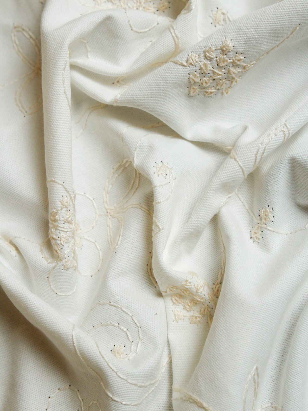 2000's USA Botanical Floral Embroidered Cotton Fabric