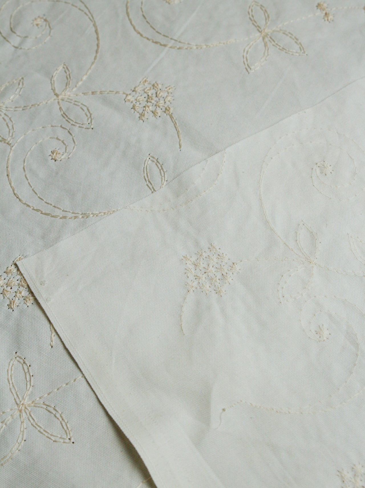 2000's USA Botanical Floral Embroidered Cotton Fabric