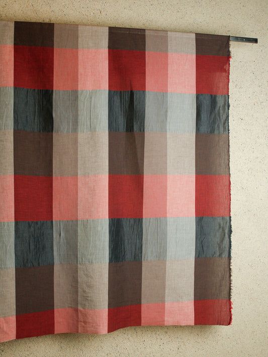 2000's ITALY Cotton Linen Large Block Check RED