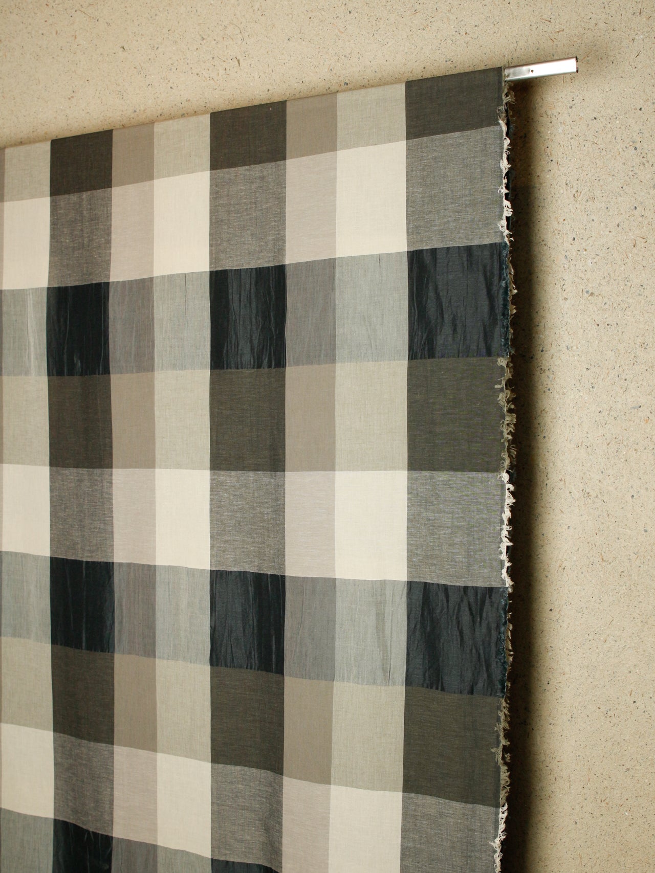 2000's ITALY Cotton Linen Large Block Check GREY