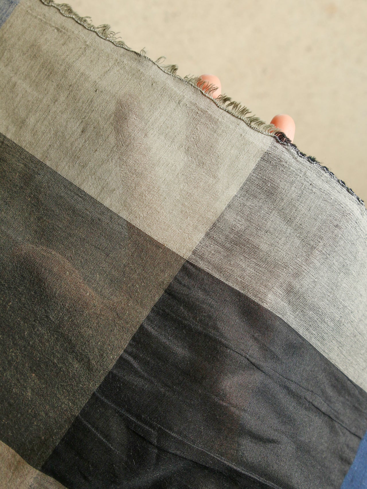 2000's ITALY Cotton Linen Large Block Check NAVY