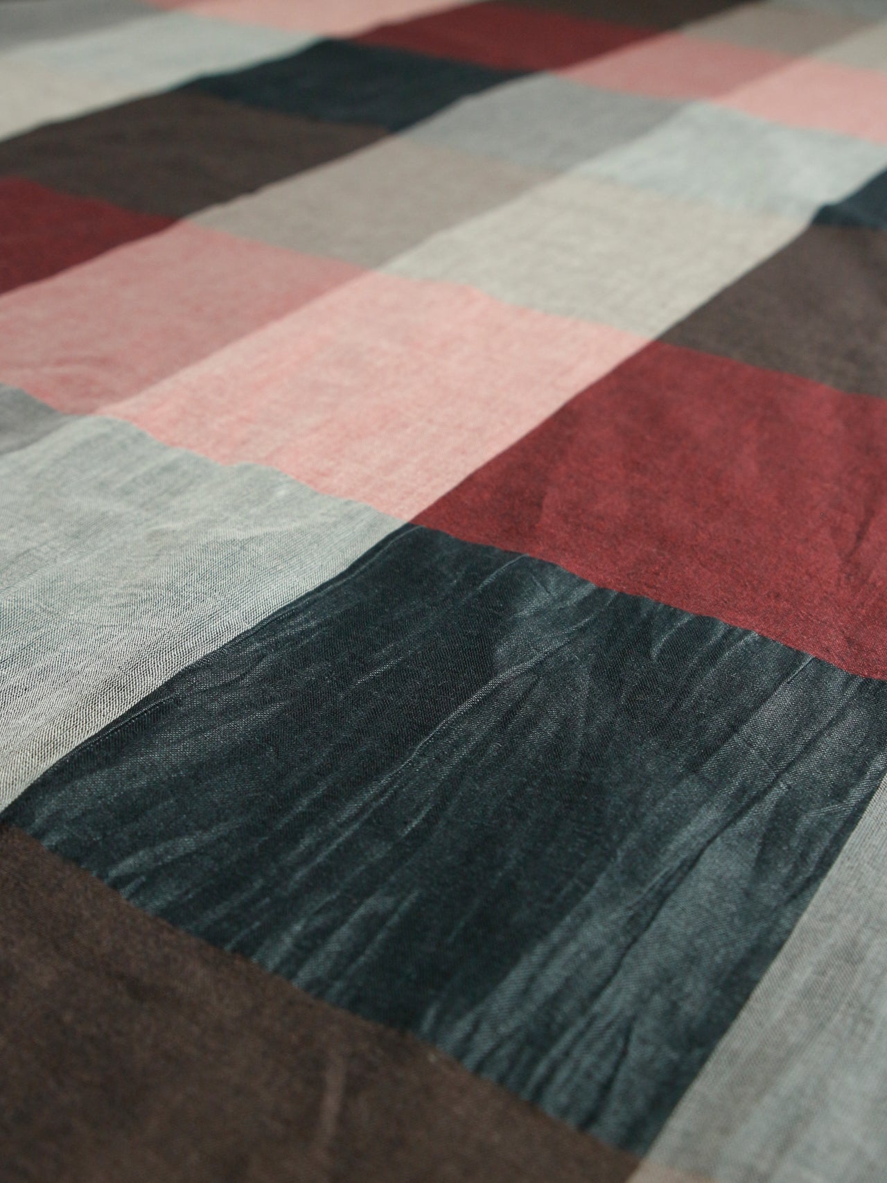 2000's ITALY Cotton Linen Large Block Check RED