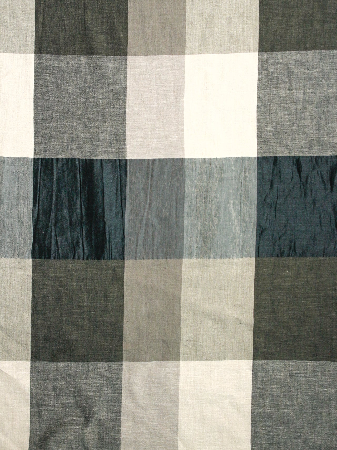 2000's ITALY Cotton Linen Large Block Check GREY