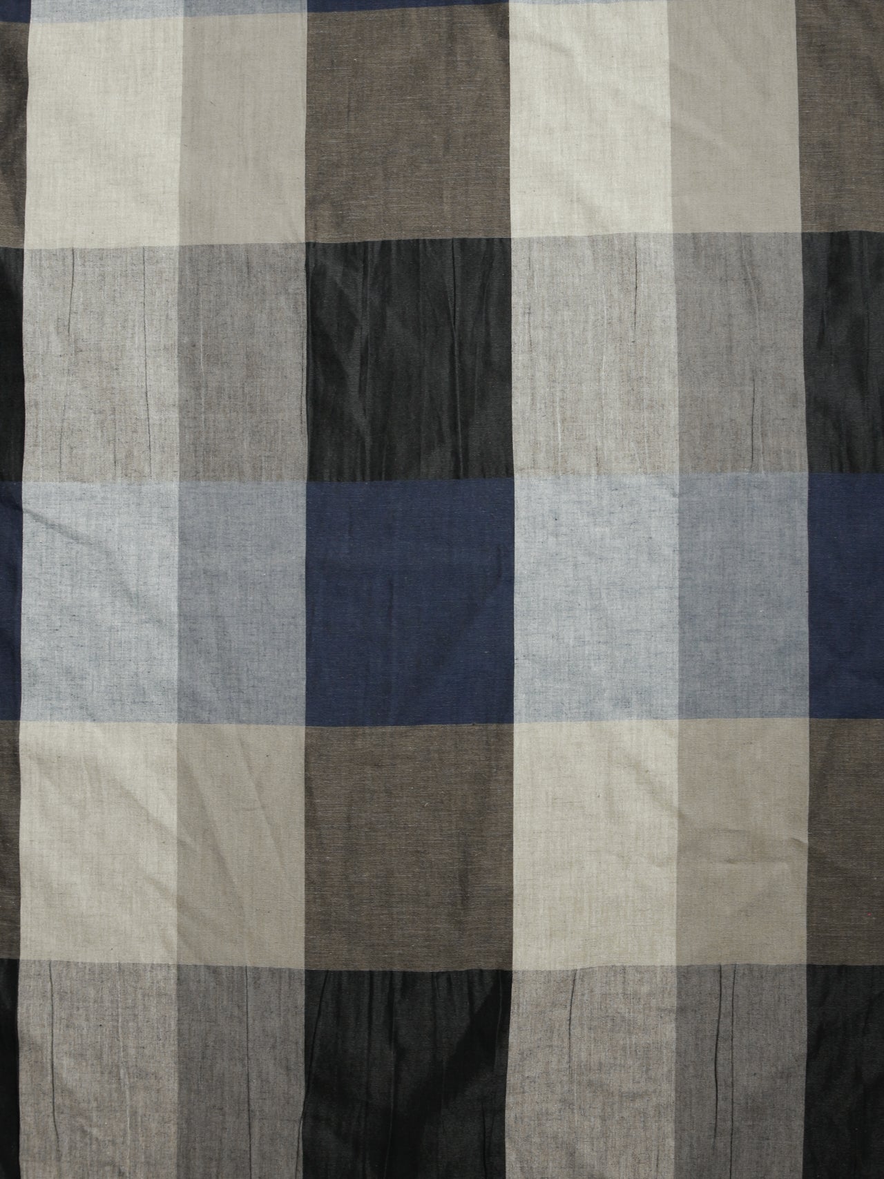 2000's ITALY Cotton Linen Large Block Check NAVY