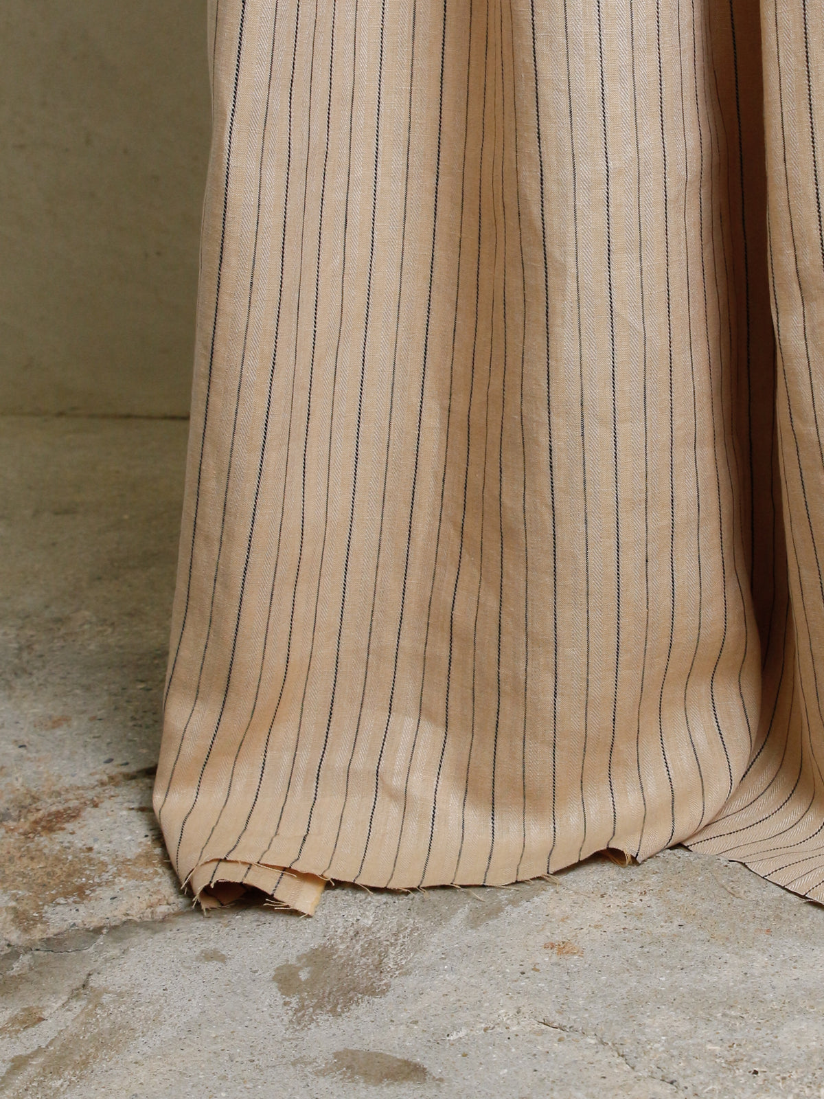 2010's JAPAN Yarn-dyed Herringbone Stripe Linen -Beige