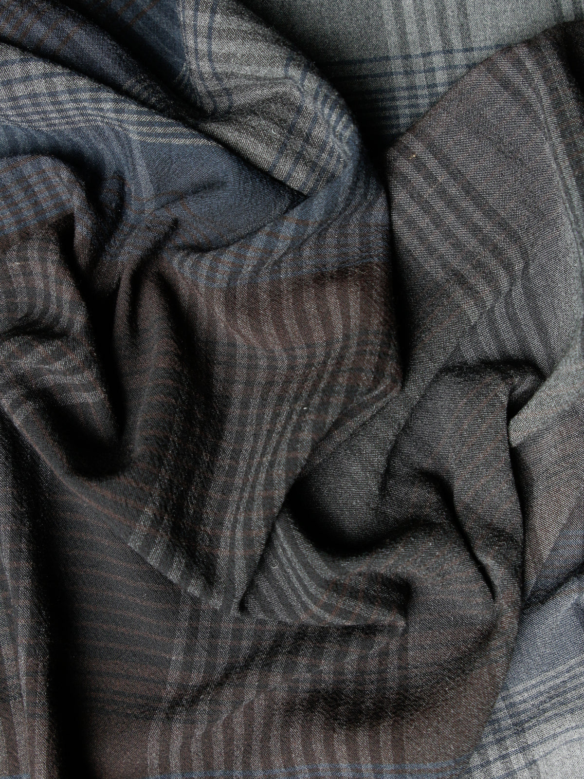 2000's JAPAN Cotton Polyester Large Plaid Fabric -Blue