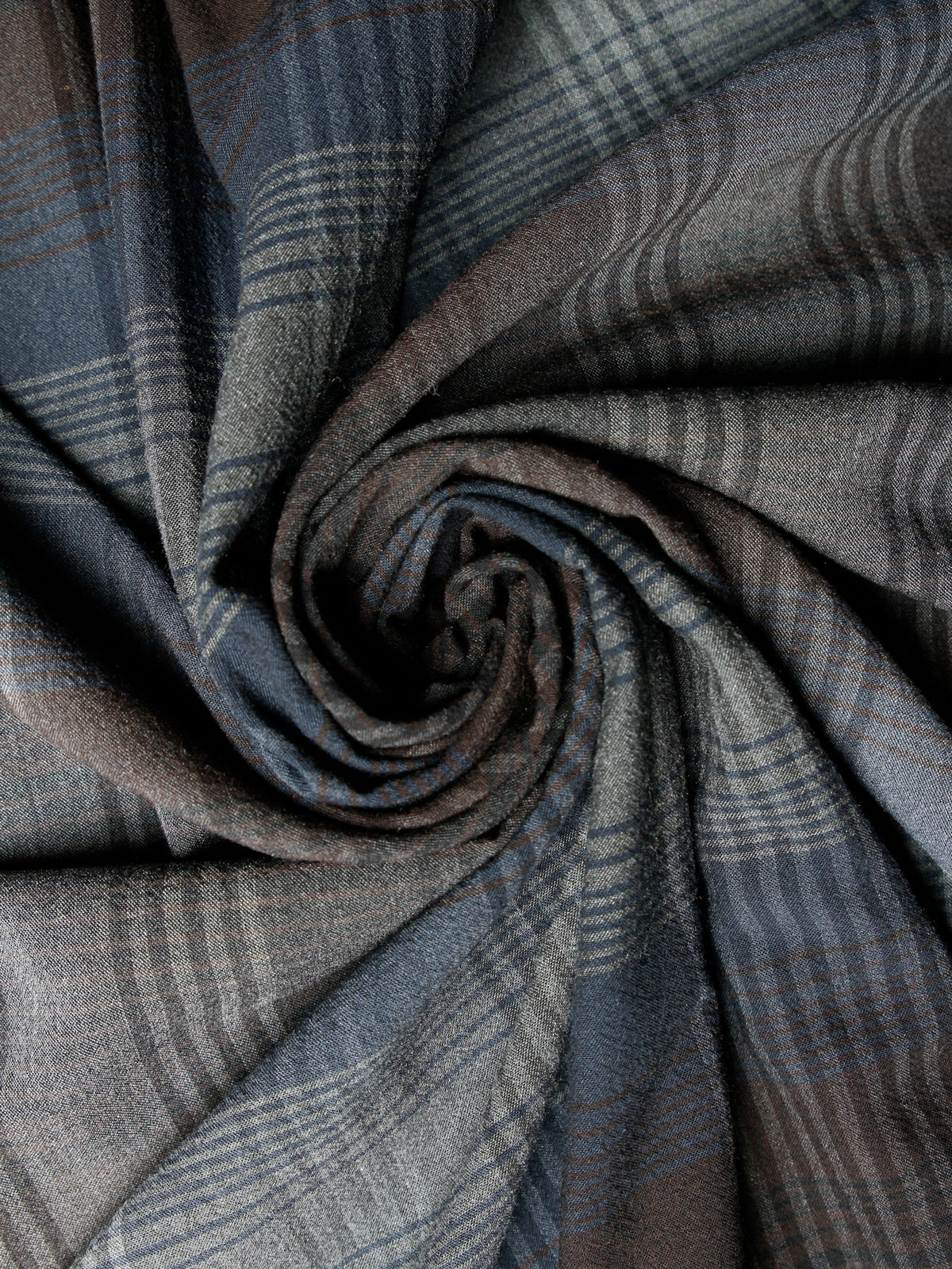 2000's JAPAN Cotton Polyester Large Plaid Fabric -Blue