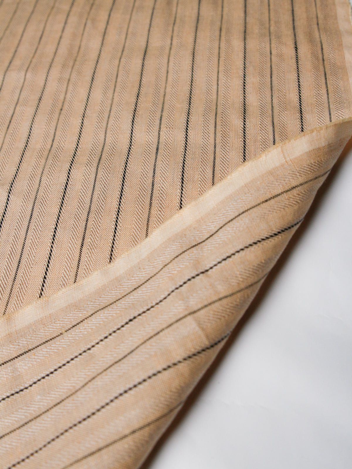 2010's JAPAN Yarn-dyed Herringbone Stripe Linen -Beige