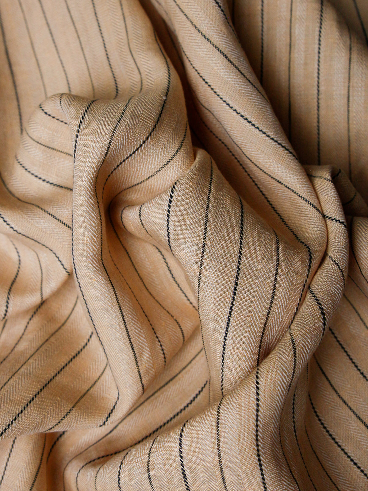 2010's JAPAN Yarn-dyed Herringbone Stripe Linen -Beige
