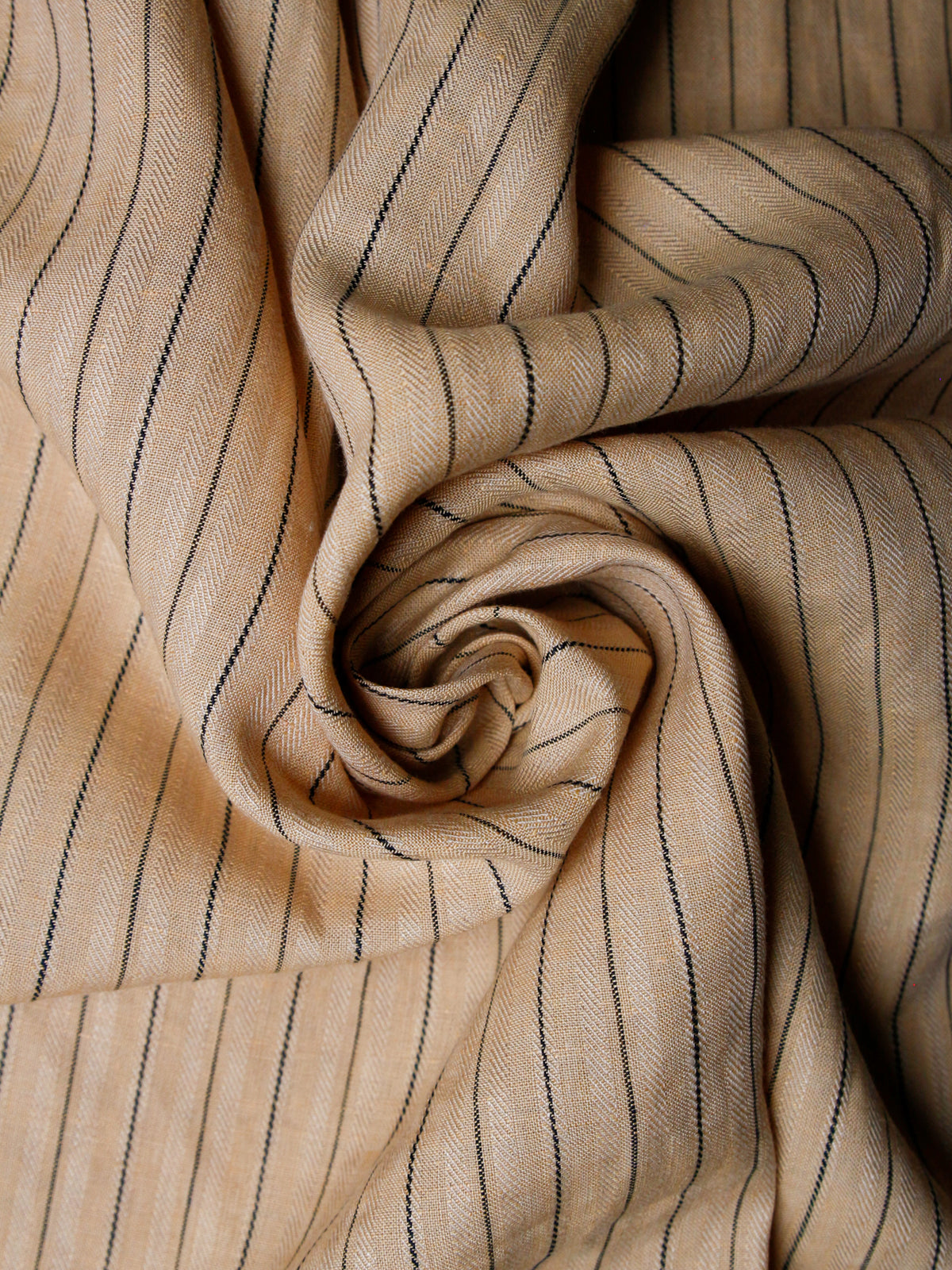 2010's JAPAN Yarn-dyed Herringbone Stripe Linen -Beige